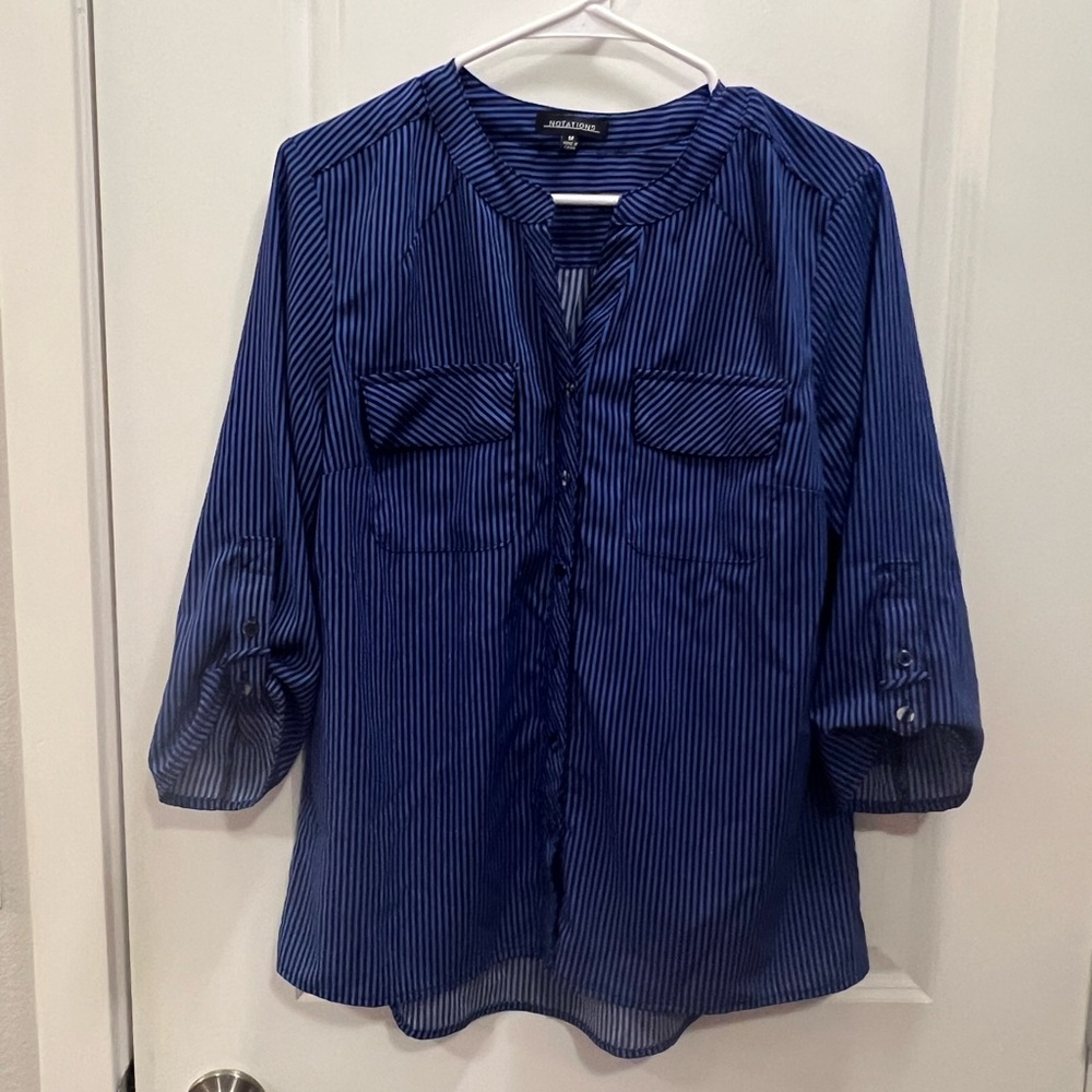 Notations - Blue 3/4 Sleeve Buttoned Blouse